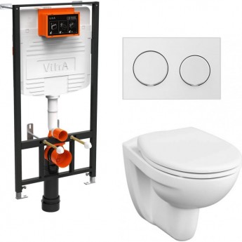 Комплект подвесной безободковый унитаз VITRA S10 SPINFLUSH, система инсталляции VITRA UNO, кнопка UNO глянцевый хром, сиденье микролифт